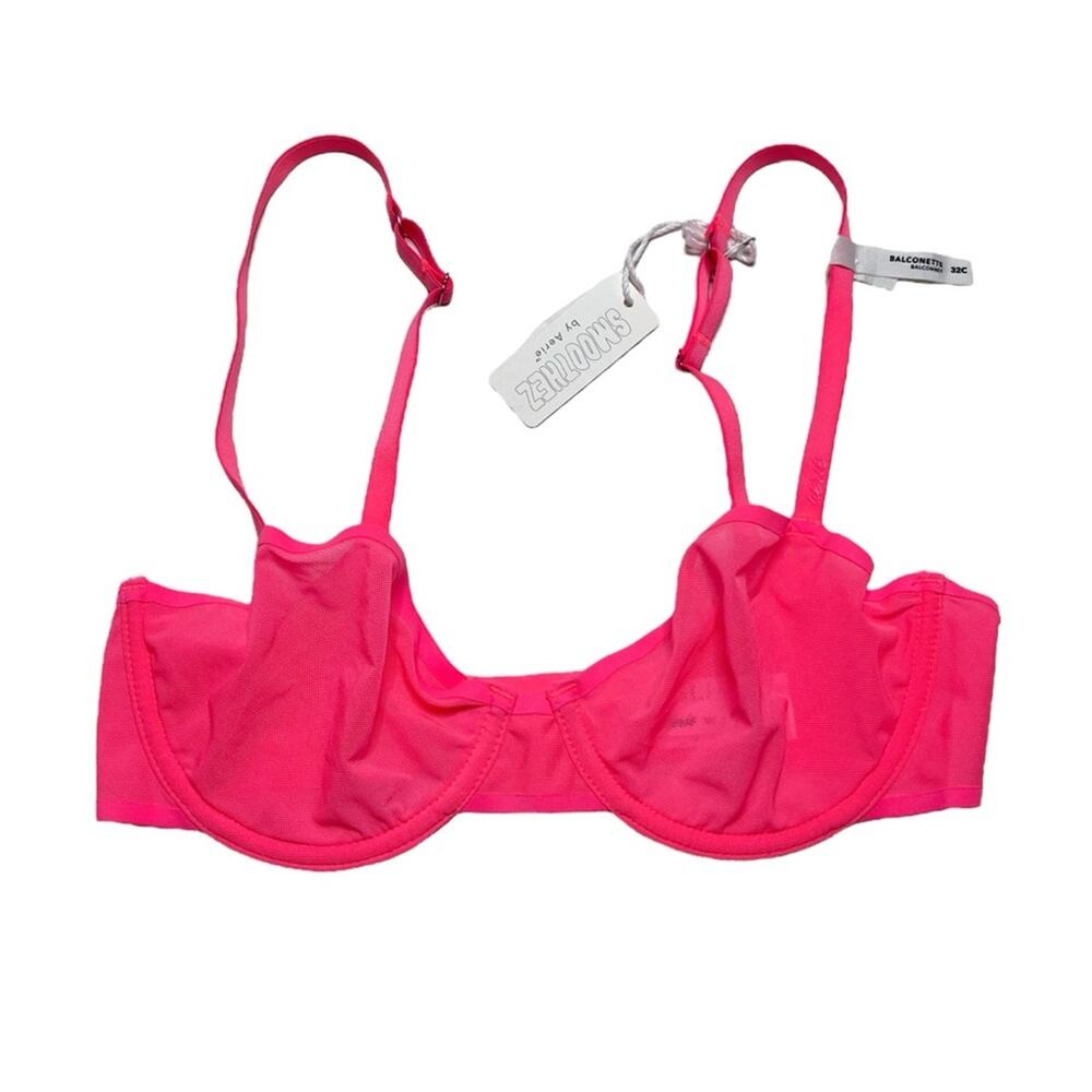 aerie SMOOTHEZ Mesh Unlined Balconette Bra Coral Sun Size 32C